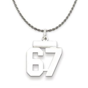 Sterling Silver Athletic Lg Polished Number 67 Necklace - 26 Inch